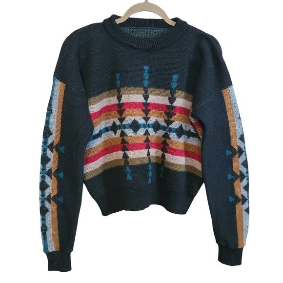 Pendleton Sweaters - Vintage Pendleton High Grade Western Wear Wool Sweater Blue Aztec Size Med USA